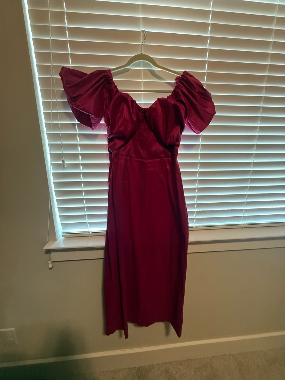 Abercrombie & Fitch Raspberry Off-Shoulder Puff Sleeve Midi Dress